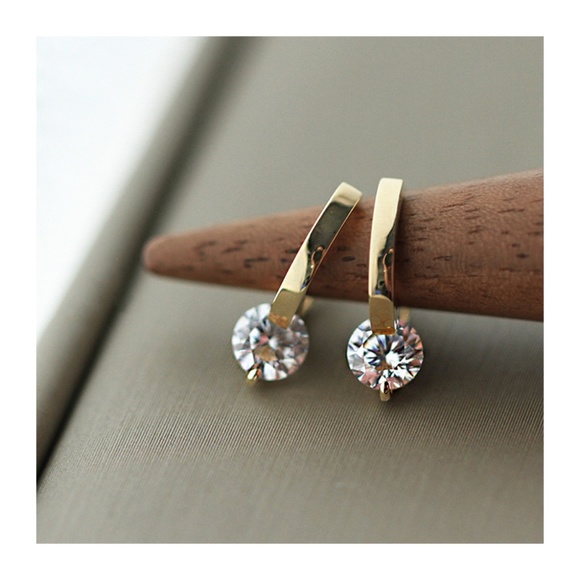 Sterling Silver Simulated Diamond Drop Bar Gold Earrings - Picture 1 of 6